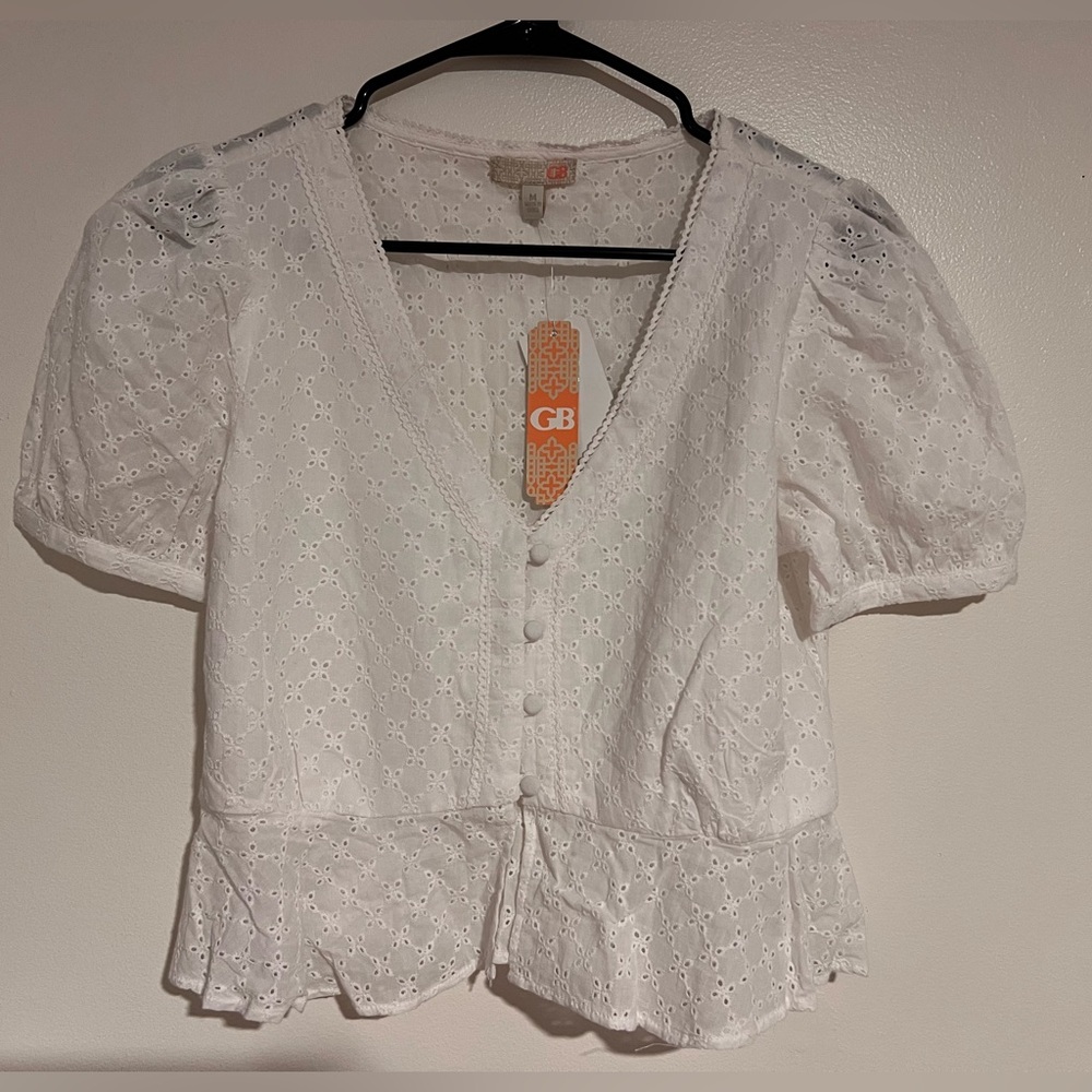 Gianni Bini White Eyelet Peplum Blouse
